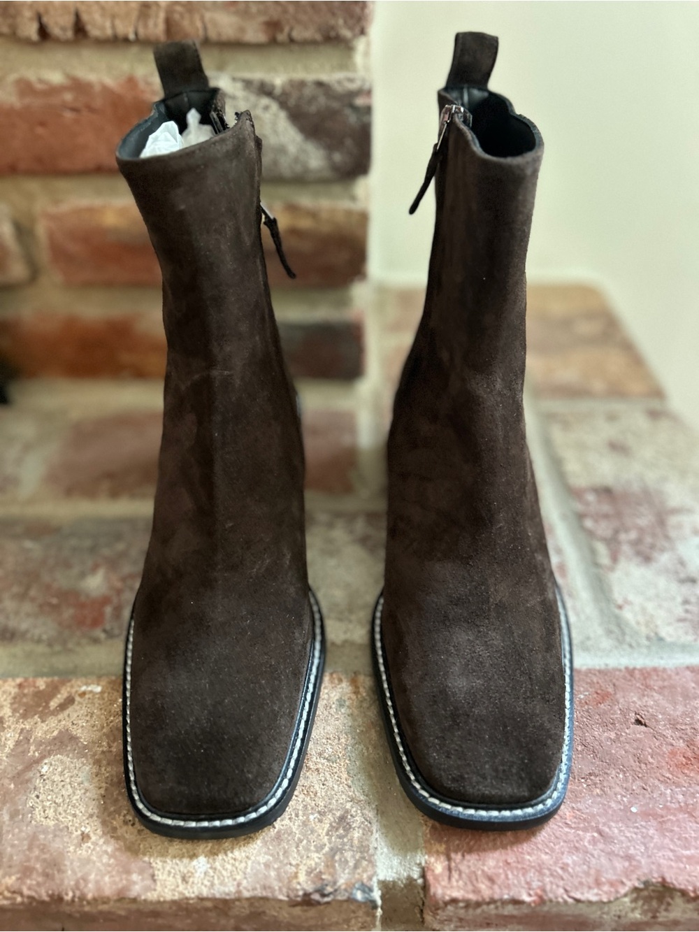 Everlane The City Boot Dark Brown Suede sz 8 Women's Side Zip Block Heel Ankle - Picture 2 of 14